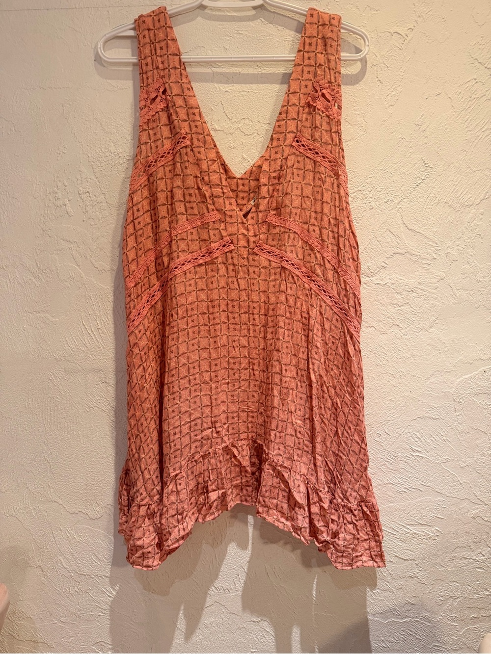 Free People Coral Crochet V-Neck Swim Coverup